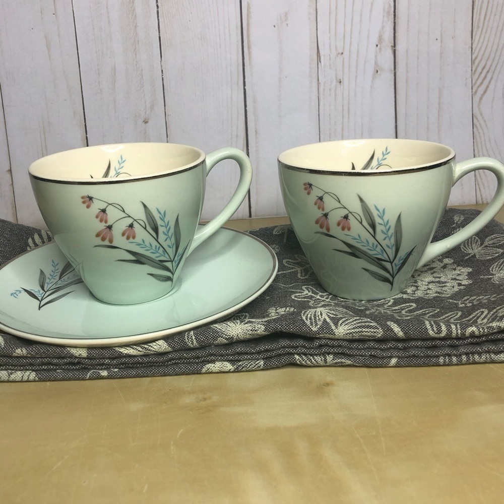 Vintage Floral Tea Cup Saucer Pink Light Blue